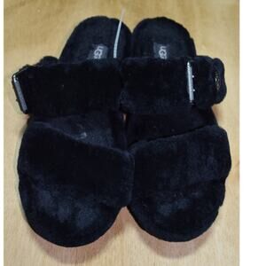 UGG Black Shearling Slide Sandals Double Strap Buckle Slippers Size 8